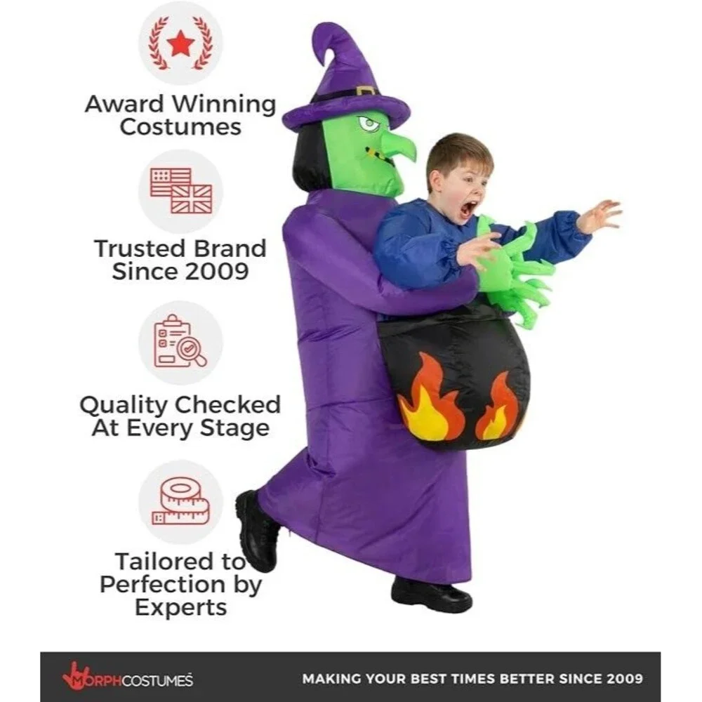 Inflatable Witch Cauldron Pick Me Up Costume Scary Halloween Morph Kids One Size